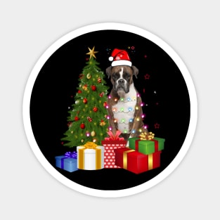 Boxer Christmas Tree Santa Hat Funny Xmas Gift Dog T-Shirt Magnet